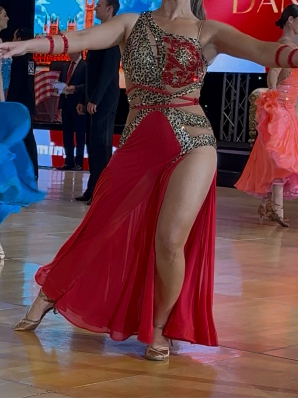 Red Leopard-Print Cutout Ballroom Dance Smooth Dress